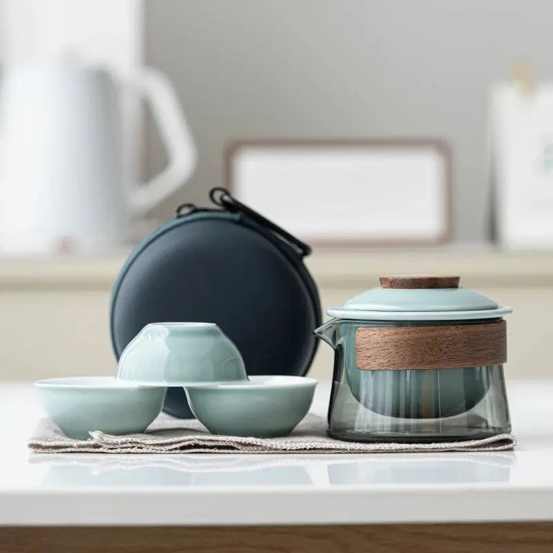 1 Bowl 3 Cups Zen Teapot and Tea Cup Set Kit Household Tea Making Travel Tea Set Outdoor Portable Bag Chinese Tea Set Supplies