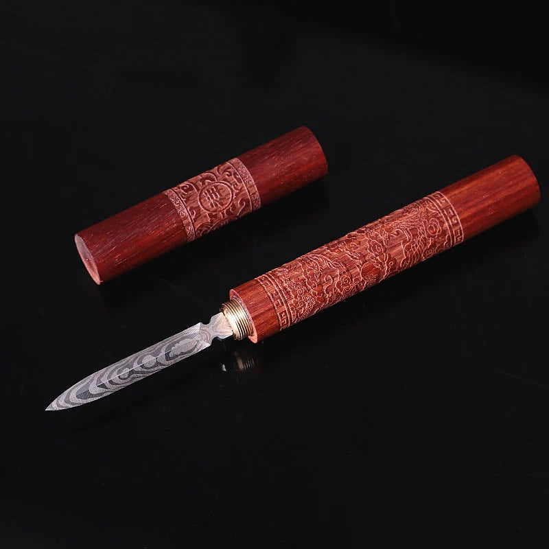 1 Stainless Steel Ebony Pu'Er Tea Cutting Needle Knife Damascus Tea Knife Solid Wood Tea Set Tea Accessories
