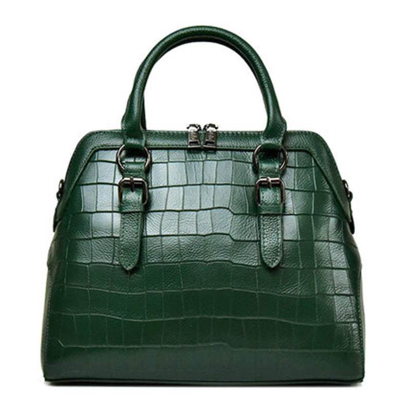 New Arrival Croc-Effect Genuine Leather Shell Bag for Women, A Solid Color Crossbody Handbag with Trendy Fashionable Design, Perfect Everyday Purse