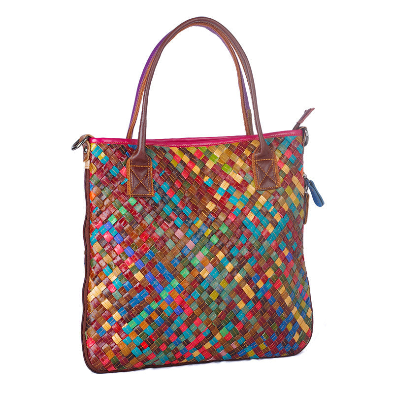 Genuine Leather Woven Large Capacity Tote Bag for Women, Designer Top Handle Shoulder Handbag, Versatile Casual Everyday Purse for Ladies