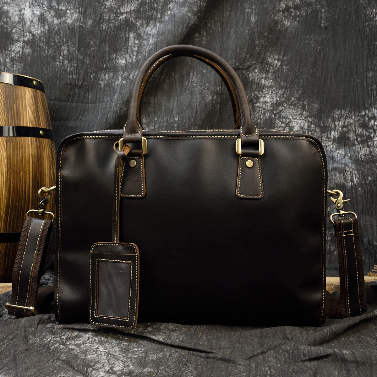 Genuine Black Cowhide Large Capacity Business Briefcase for Men, Top Handle Shoulder Crossbody Commute Laptop Bag, Premium Leather Work Bag for Gentlemen