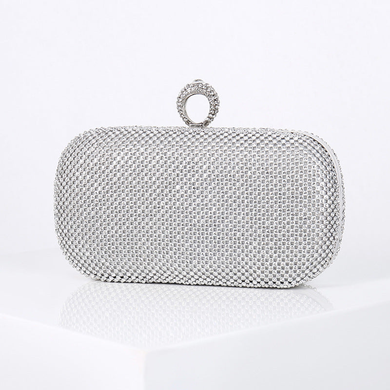 Dazzling Rhinestone-Embellished Ring Evening Clutch for Women, A Sparkly Crystal Banquet Handbag with Unique Ring Handle Design, Perfect for Parties & Special Occasions