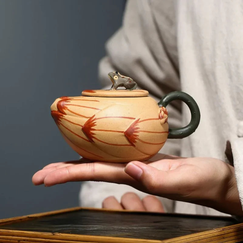180ML Yixing Purple Clay Teapot Lotus Seeds Frog Zisha Tea Pot Tea Fun Handmade Kung Fu Tea Set Teaware