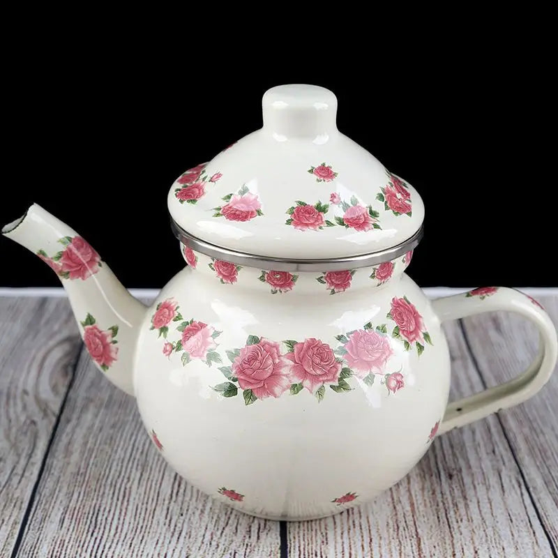 1L Enamel Pot Small Capacity Coffee Pot Milk Tea Pot Brewing Tea Pot Afternoon Tea Small Fresh Ethnic Style Small Teapot New