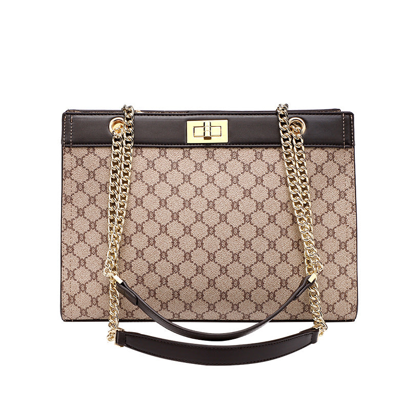 New Arrival Printed Genuine Leather Tote Bag for Women, Birkin-Inspired Large Handbag with Chain Strap, Versatile Top-Handle Shoulder Crossbody Purse for Everyday Style
