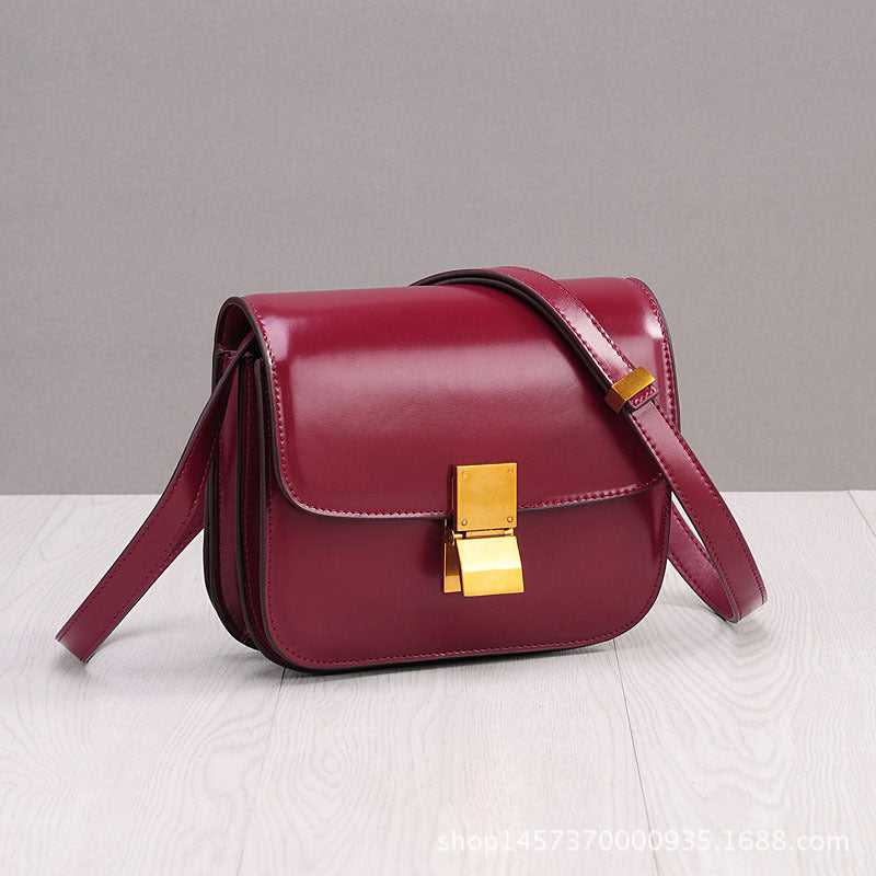 Genuine Cowhide Small Square Crossbody Shoulder Bag for Women, New Vintage Box-Style Purse, Trendy Flight Attendant Handbag for Ladies