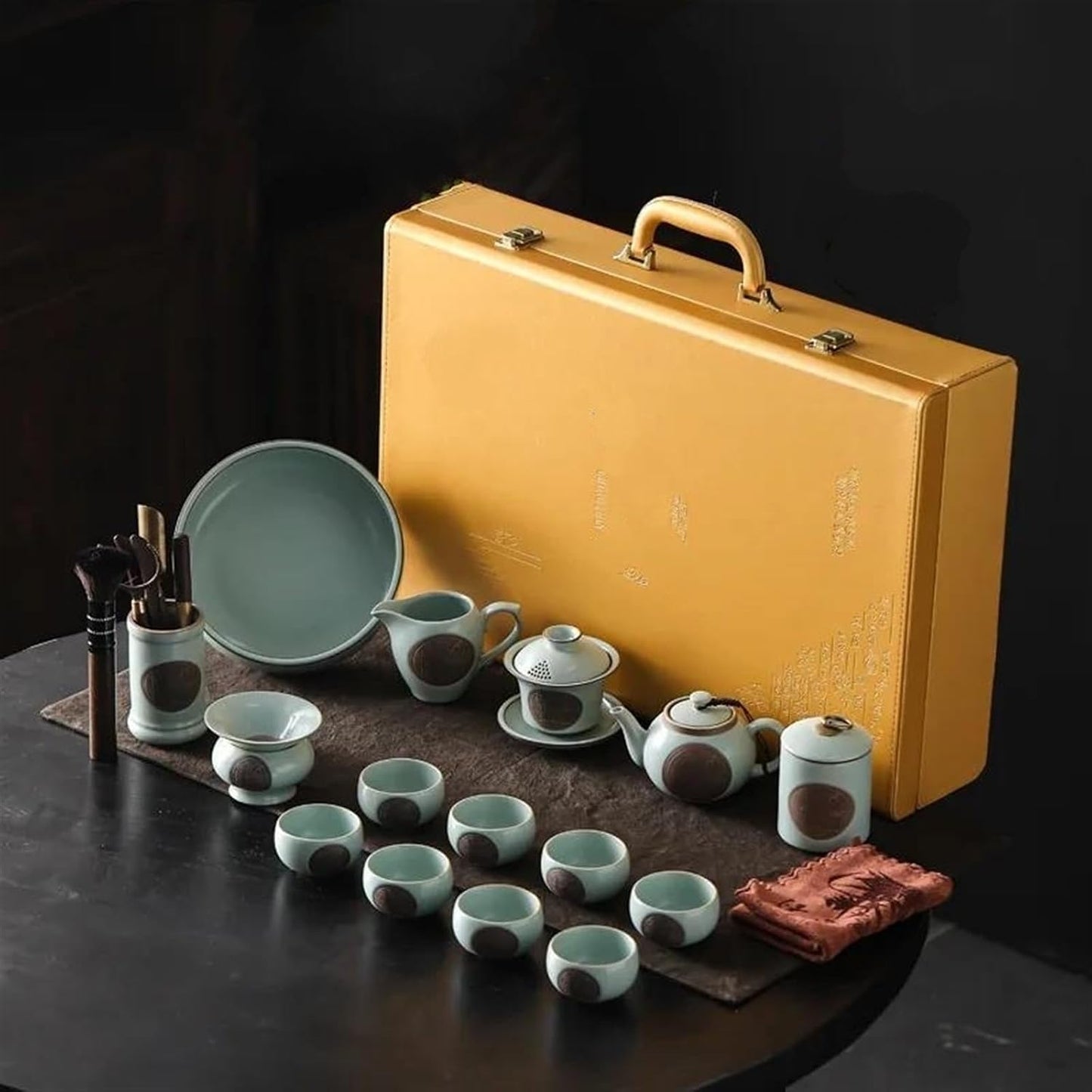 Afternoon Tea Set Teaware Set Gift Box Ruyao Ceramics Household Kung Fu Teaware Set Tea Pot Tea Cup Tea Plate Tea Set for Adults (Color : A)
