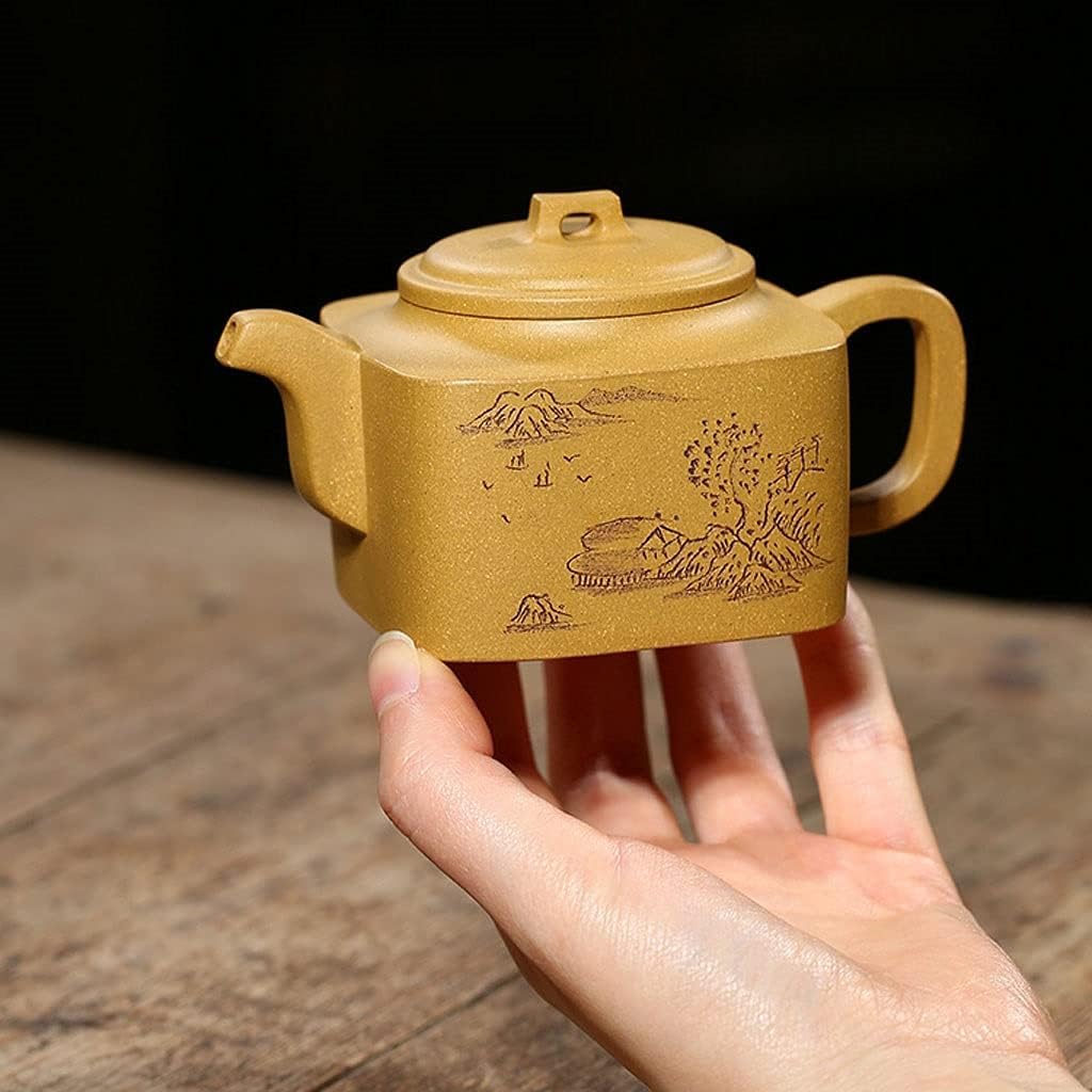Zisha Tea Pot Yixing Purple Sand Teapot Manual Section Mud Square Pot Household Tea Square Pot Fruit Powder Tea Set Purple Clay Teapot (A 180ml/6.3oz)