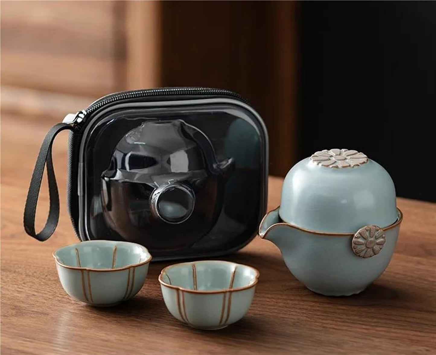 FUTWIZ Afternoon Tea Set Crean Yellow Ru Kiln Tea Set Kit Aesthetic Teapot and Cup Set Set of Cups 1 Pot 2 Cups Household Tea Maker Portable Bag Teaware Tea Set for Adults (Color : A)