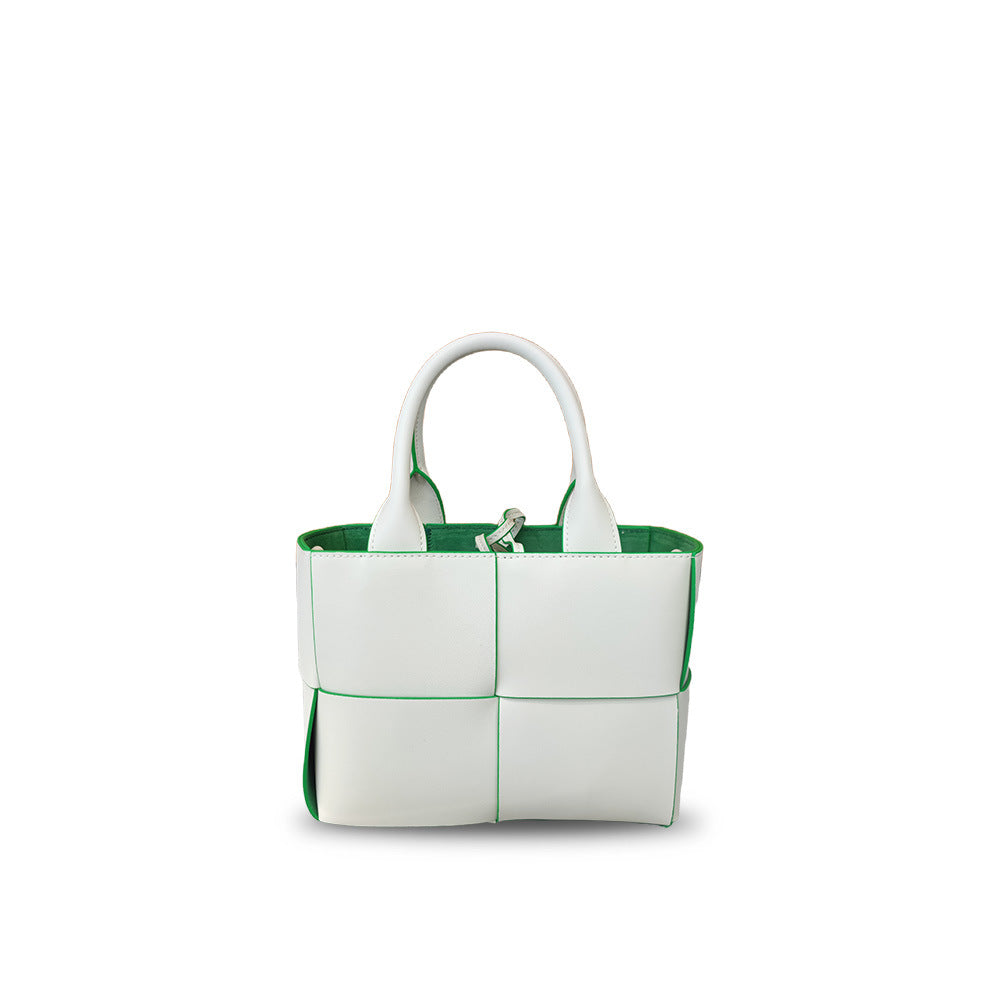 New Genuine Leather Woven Tote Bag for Women, Small Cowhide Shoulder Handbag, Fashion Crossbody Purse with 4-Compartment Design