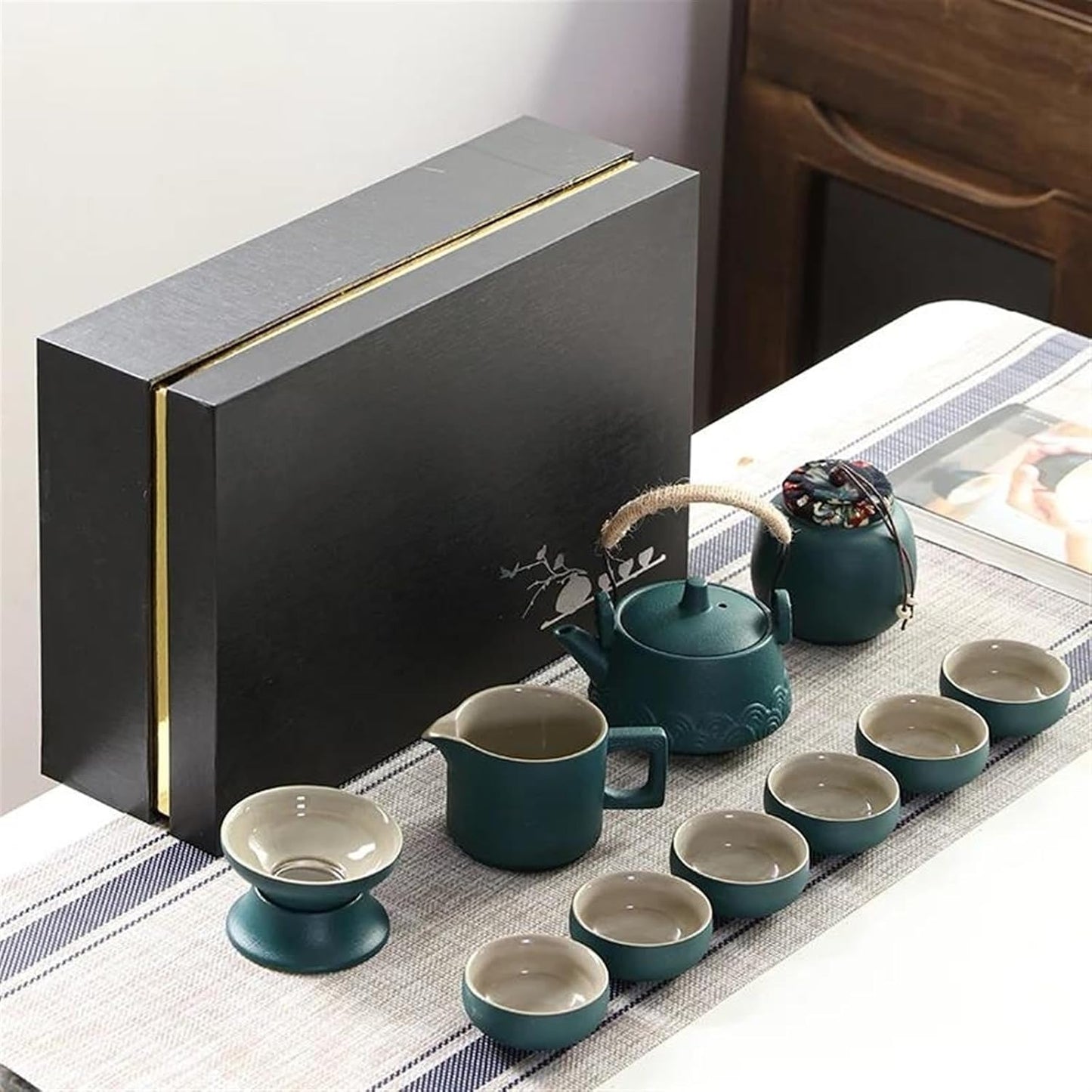 Afternoon Tea Set Black Pottery Kung Fu Tea Set Household Simple Ceramic Teapot Teacup Set of Gift Box Tea Set for Adults (Color : C)