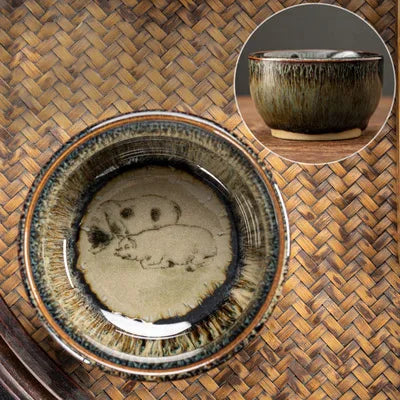 75ml / 60 ml Jianzhan Teacup Chinese zodiac Pattern Tea Bowl Kungfu Ceramic Tea Cup Coffee Mugs Ceremony Teaware Drinkware
