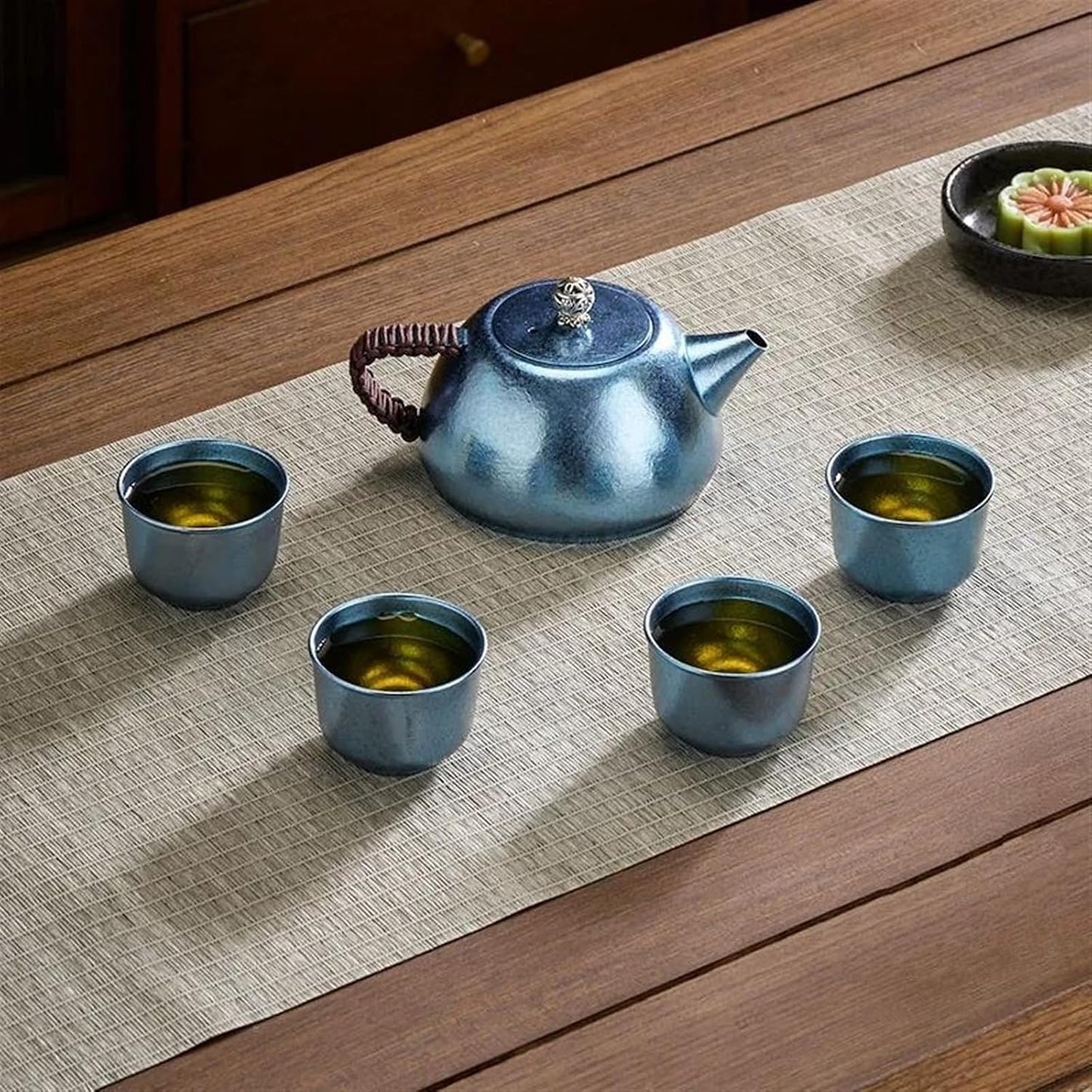 Afternoon Tea Set Chinese Tea Set with Box Pure Titanium Tea Pot Tea Cup Set High Grade Heat Resistant Round Kung Fu Tea Puer Tea Set Tea Set for Adults (Color : Golden)
