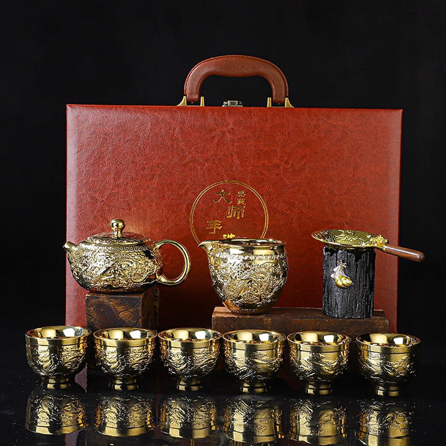 Chinese/Japanese Tea Set 24k Gold-plated Kung Fu Teaset Chinese Travel Tea Sets Luxury Bone China Tea Pot Teacup Tea Accessories Gift Box Packaging Portable Teapot Set Tea Gift set (Size : Gift box p