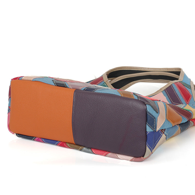 Genuine Top Layer Cowhide Multicolor Handmade Patchwork Handbag for Women, Niche Ethnic Casual Shoulder Purse, Unique Designer Bag for Ladies