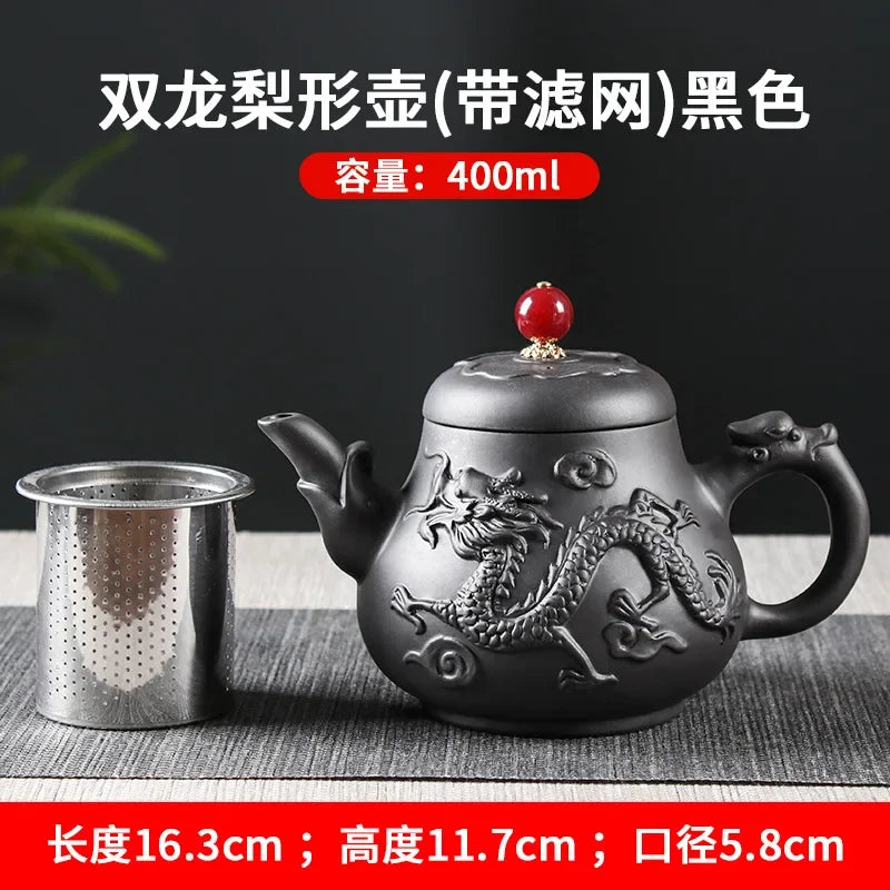 Authentic Yixing Dragon Pattern Purple Clay Tea Pot Original Mine Handmade Teapot Tea 400ml