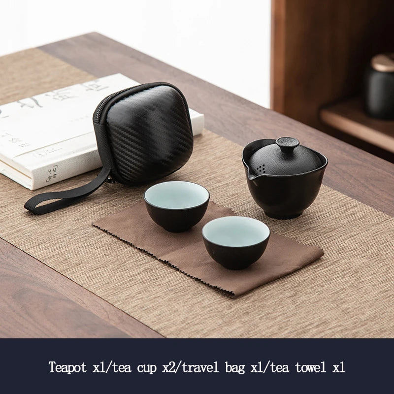 Ceramic Porcelain Kung Fu Teaset Teaware Outdoor Travel Tea Set Gaiwan Anti-scalding 1 Pot 2 Cups Teapot Infuser Tea Ceremony