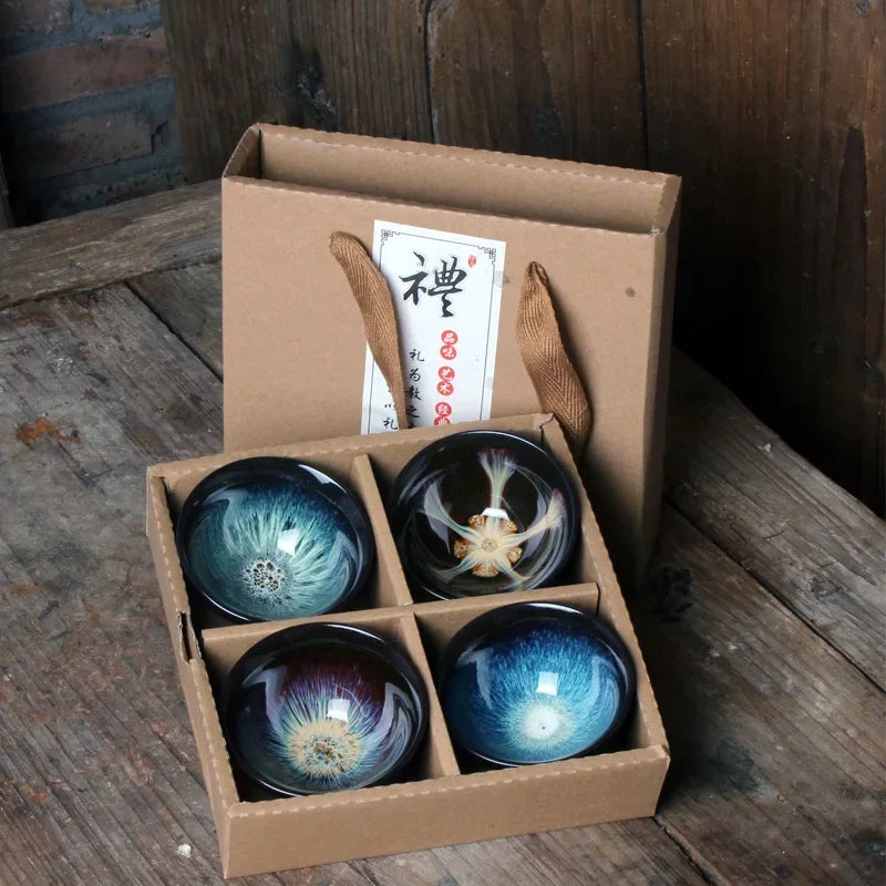 Ceramic Porcelain Tea Cup Bowl Teaware Jun Kiln Change Brushed Color Sand Gold Glaze Master Hat Tea Cup Kung Fu Tea Set Cup