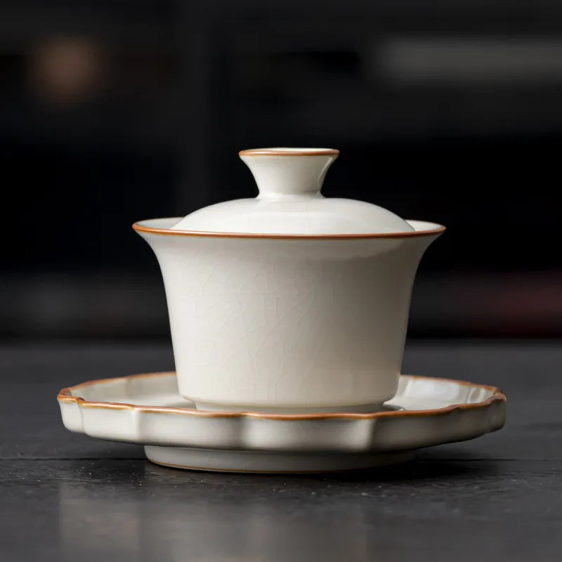 Ceramic Sancai Gaiwan Handmade Crackle Glaze Tea Cups Chinese Tea Bowl Teaware Set Cup Home Decor Gongfu Tea Tureen
