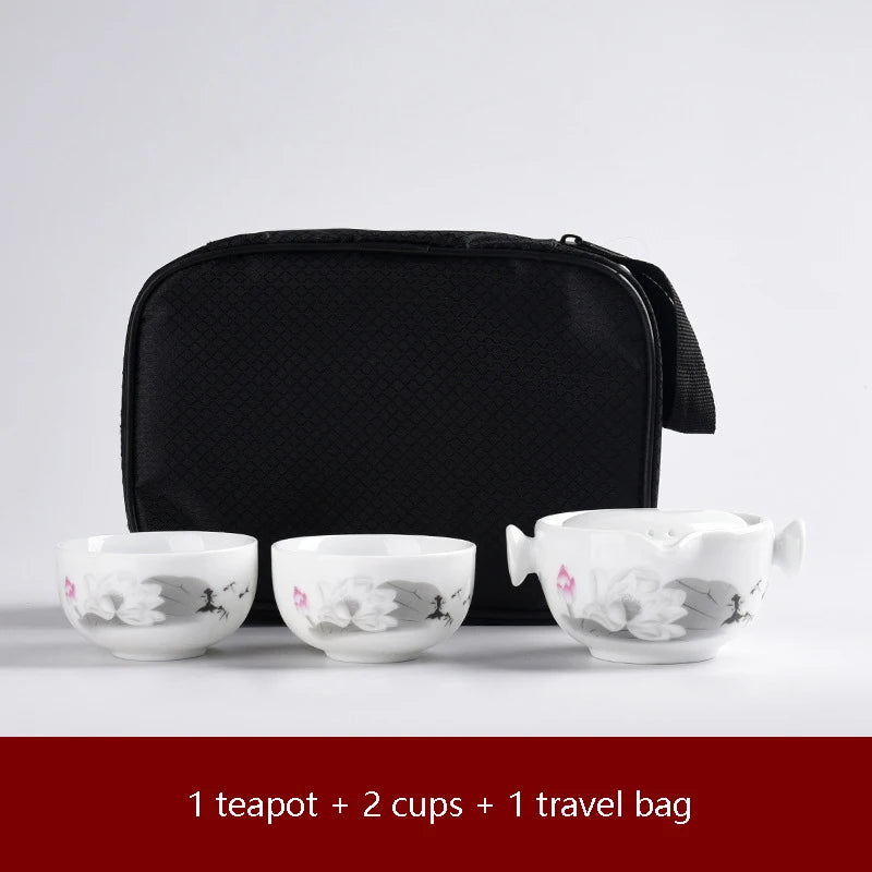 Ceramic teapots gaiwan teacups chinese teaware portable travel tea sets with travel bag Free shipping