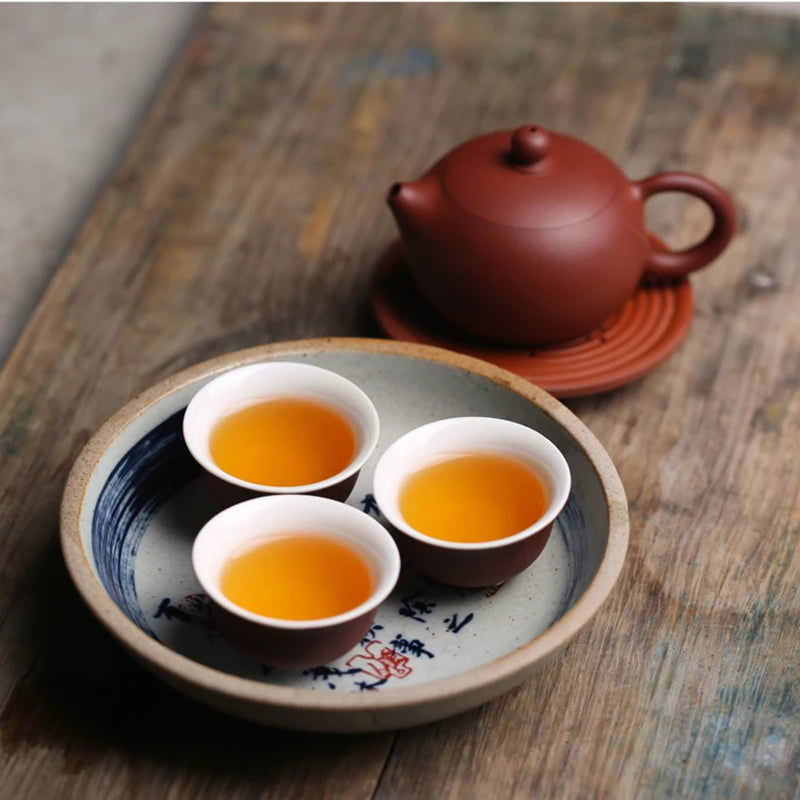 Chinese Calligraphy Teapot Base Pottery Teapot Trivets Saucer For Teapot Kung Fu Tea Ceremony Water Storage Tea Trays