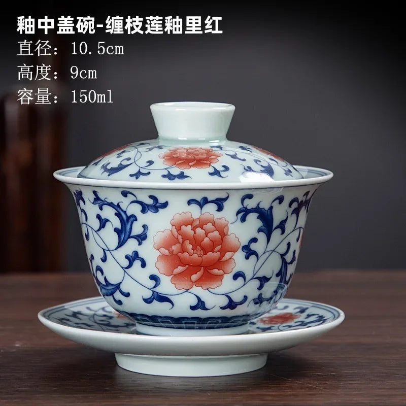 Chinese Ceramic Gaiwan Gongfu Tea Cups Teaware Set Handmade Porcelain Tureen Tea Bowl with Saucer Sancai Teacup