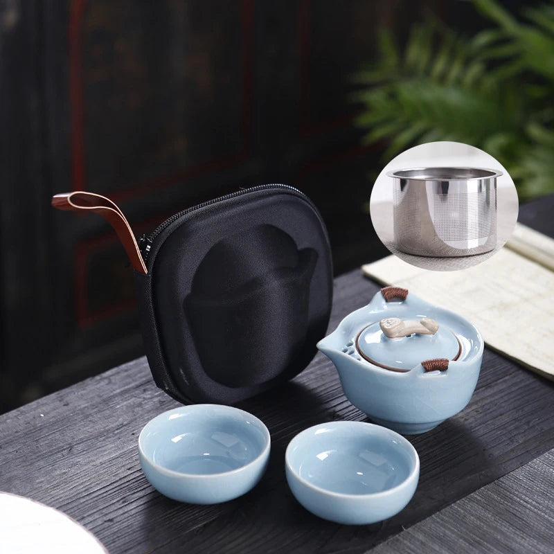 Chinese Kung Fu Tea Set Ceramic Portable Teapot Set Outdoor Travel Gaiwan Tea Cups of Tea Ceremony Household Teacup Fine Gifts