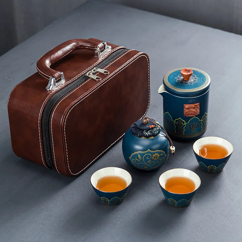 Chinese style Portable Ceramic tea set One pot and three cups Travel tea set Make a teapot with you teacup Gift tea sets