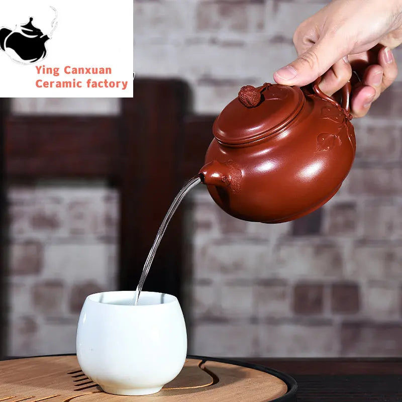 Chinese teapot Yixing Purple Clay Teapot Fully Handmade Dahongpao Pasted Flower Chayote Pot Kung Fu Tea Set Teapot 320ml