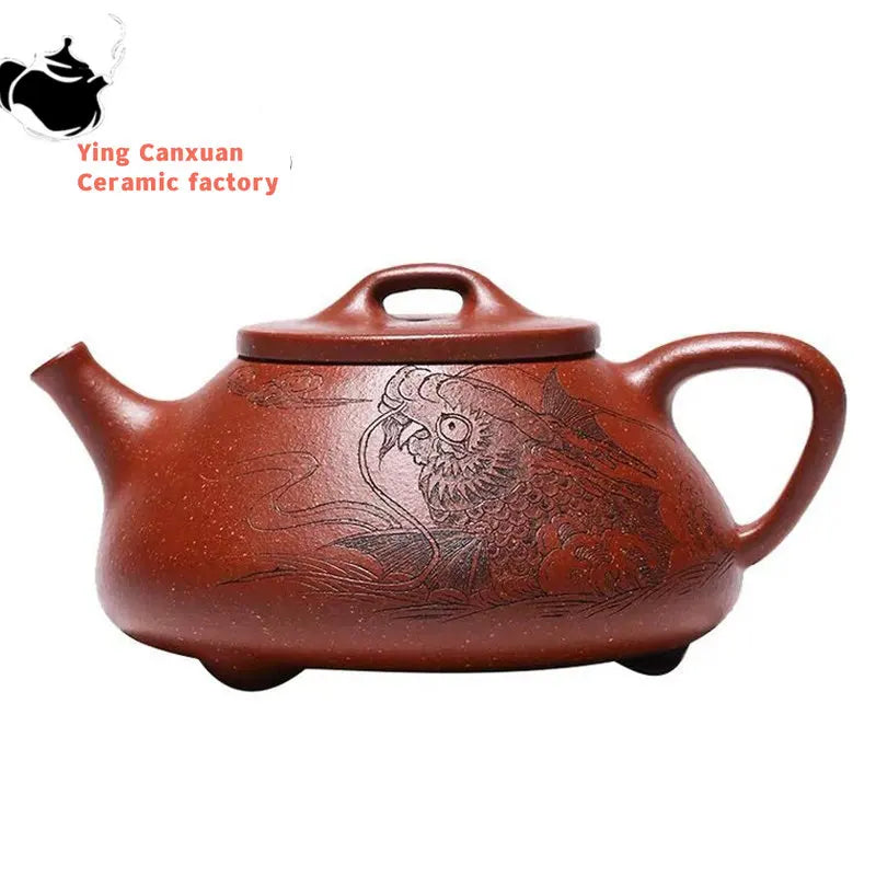 Chinese teapot Yixing purple clay teapot with mud-carved Huiziye stone scoop teapot 170ml Kung Fu Tea Set Yixing Teapot