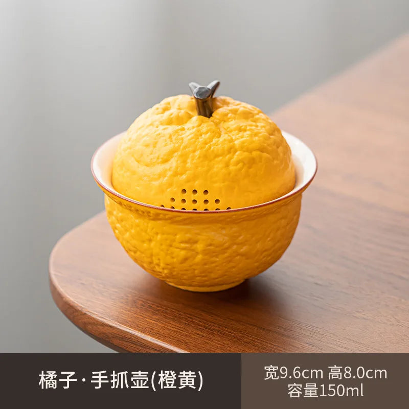 Handmade Ceramic Gaiwan Pottery Tea Bowl Cups Pigmented Orange Shape Tea Tureen Chinese Kungfu Teaware Tea Cup Set