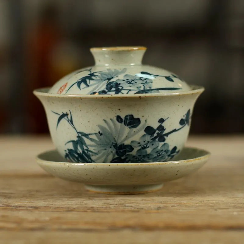 Handpainted Sancai Gaiwan Chinese Pottery Tea Cup Bowl Gongfu Teacups Home Decor Ceramic Tea Tureen Teaware Set