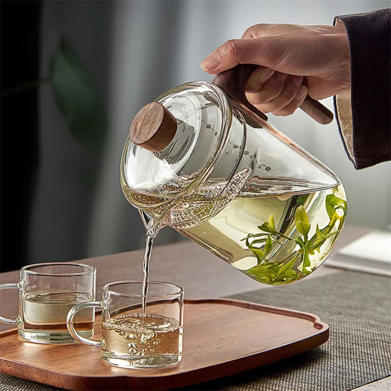 Heat - resistant Green Tea Glass Teapot With Crescent Scented Tea Filter Wooden Hanle Brewing Tea Maker Glass Pot Teaware