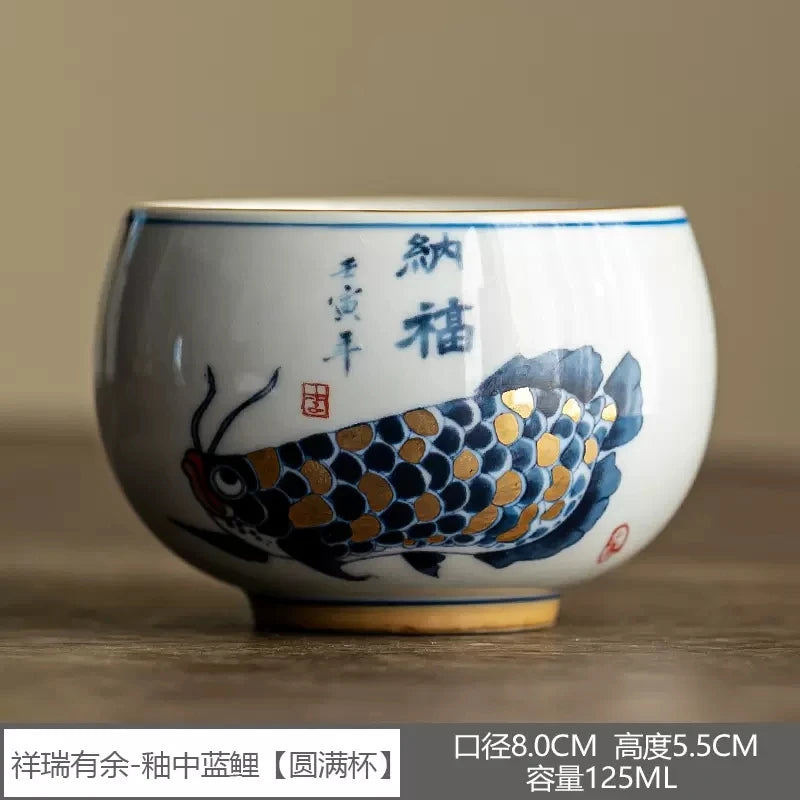 Jing De Zhen Antique Clay Fish Dragon Cups Pottery Tea Cup Set Teaware Bowl For Tea Ceremony Coffee Mugs River Teacup Zen