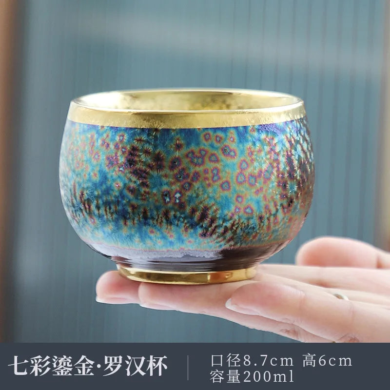 Jun Kiln Peacock Gilt Teacup Jianzhan Master Cup Ceramic Tea Cup Kung Fu Tea Set Hat Cup Colorful Teacup Chinese Tea Set Teaware