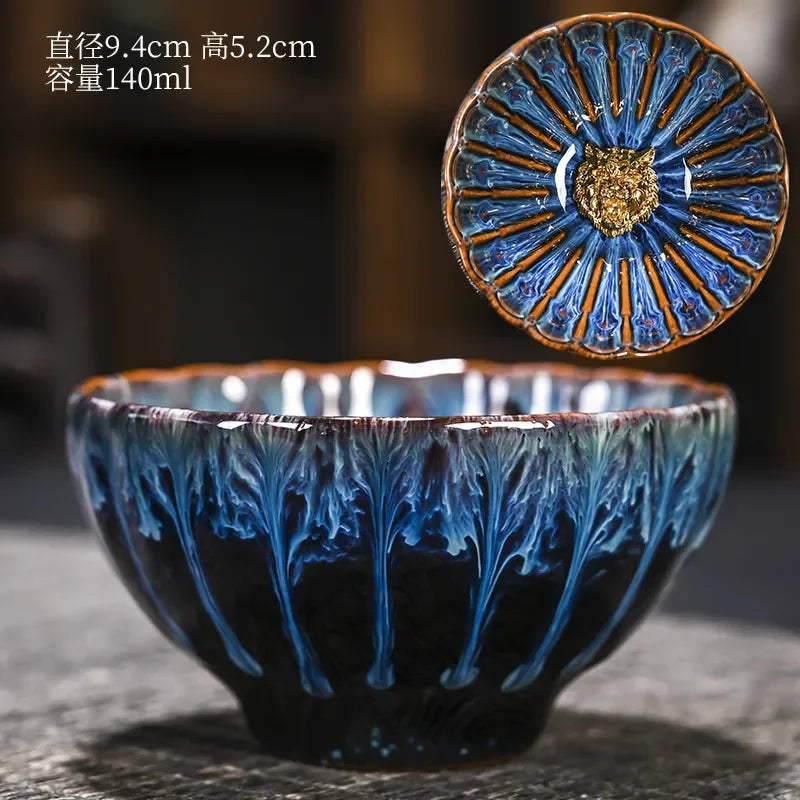 Kiln Change Inlaid Silver Tea Cup Gilding Teacup Ceramic Tea Cup Chinese Kung Fu Tea Set Master Cup Household Flower Tea Bowl