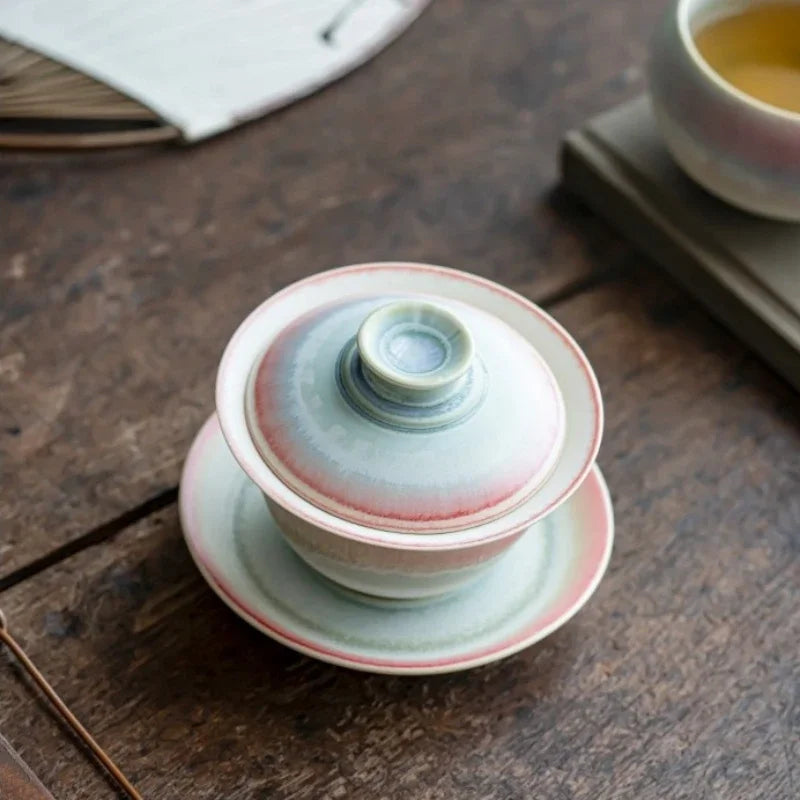 Kiln Change Pink Gaiwan For Tea Porcelain Chinese Jingdezhen Tureen Teaware Set Tea Bowl Kung Fu Tea Chawan Tea Cups Lily