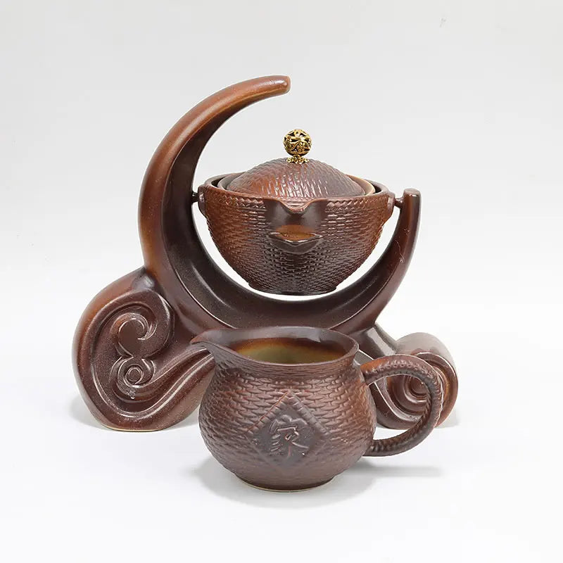 Lazy Man Teaware Set Ceramic Home Creative Firewood Retro Anti-Scald Tea Making Teapot Tea Cup Lid Flip Water Tea Set Chinese