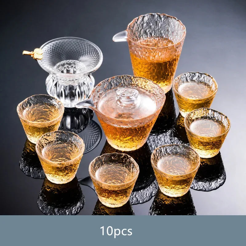 Light Luxury Glass Tea Set Home Gaiwan and Teacup Suit Office High-end Puer Tea Infuser Heat-Resistant Teaware Tea Cup Sets