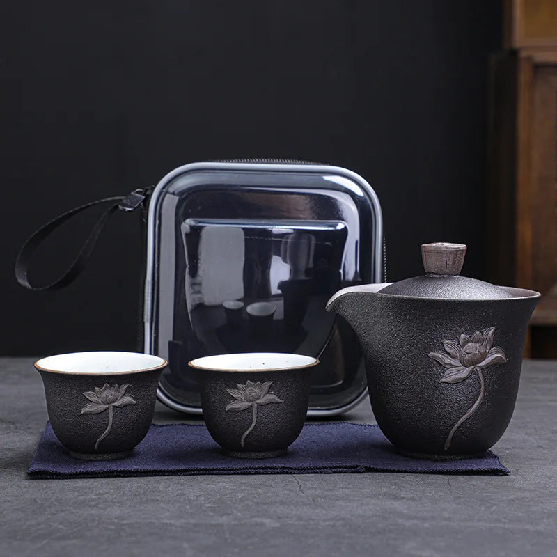 Lotus Kung Fu Travel Tea Set Ceramic Teapot Teacup Gaiwan Porcelain Teaset Kettles Teaware Sets Drinkware Tea Ceremony