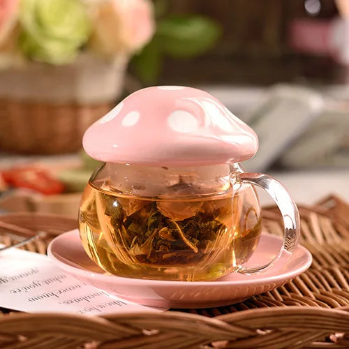 Mushroom Shaped Glass Tea Infuser Cup, Creative Teacup for Tea Infuser, Household Milk Rose Flower Mug, Tea Cup, Tea Accessories