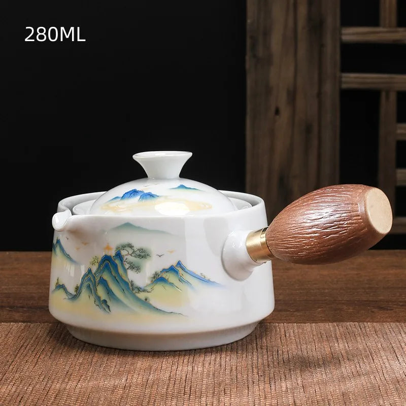 New Style Ceramic Glass Teapot Chinese Gongfu Tea Pot 360 Rotation Tea Maker Automatic Single Pot Teapot For Tea