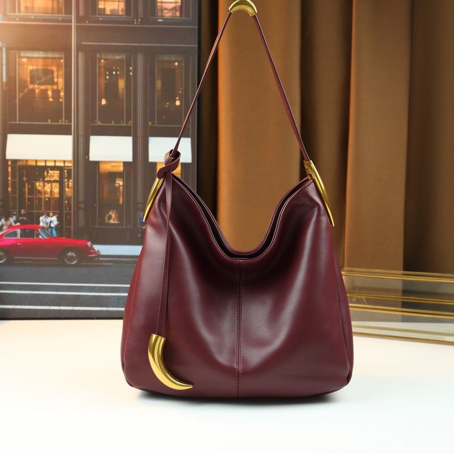 Maillard Style Bucket Bag for Women Large Capacity Fall Shoulder Handbag, Elegant Solid Color Purse for Everyday Going-Out