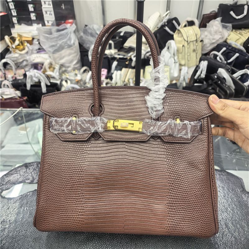 New Arrival Lizard-Effect Birkin-Inspired Tote Bag for Women, Premium Genuine Leather Large Capacity Shoulder Crossbody Handbag with Flap Design, Light Luxury Versatile Everyday Purse