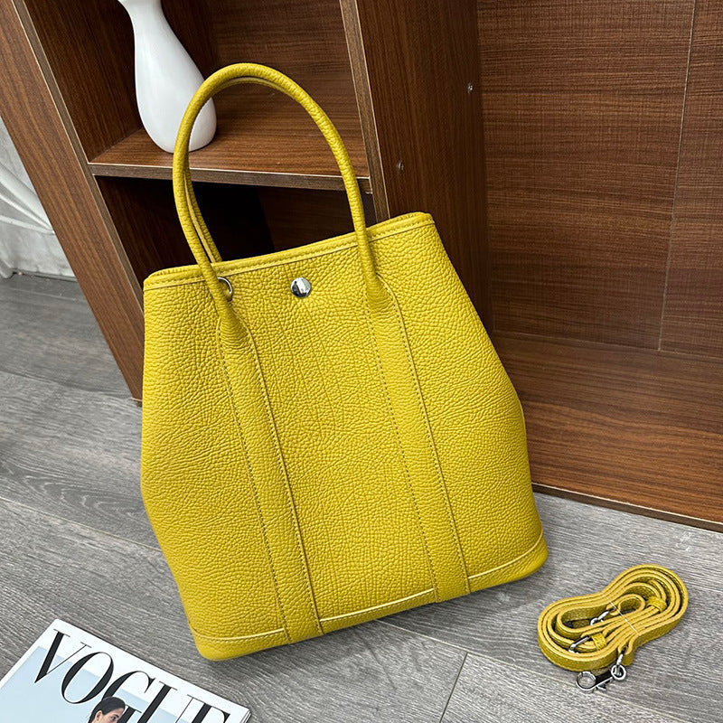 Genuine Top Layer Cowhide Garden Bag for Women, New Light Luxury Large Capacity Shoulder Top Handle Handbag, Premium Chic Purse for Ladies