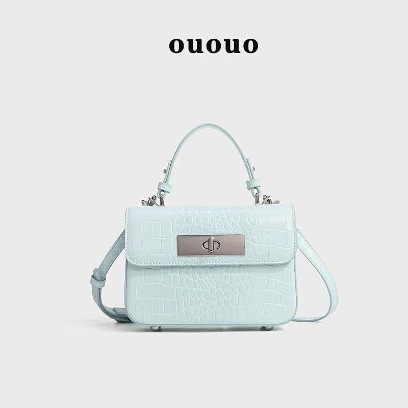 New Arrival Croc-Effect Light Luxury Small Square Bag for Women, A Minimalist Shoulder Crossbody Top-Handle Handbag with Premium Versatile Design