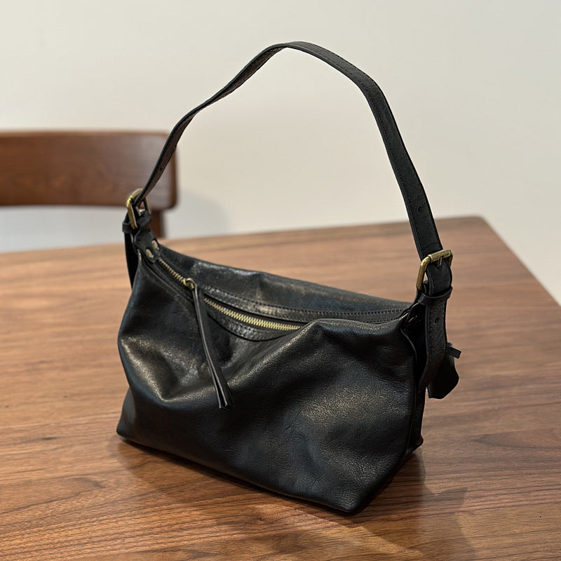 Genuine Vegetable-Tanned Top Layer Cowhide Bag for Women, New Spring Shoulder Crossbody Underarm Purse, Minimalist Chic Commute Handbag for Ladies