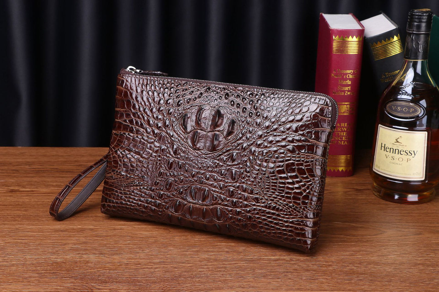 New Arrival Croc-Effect Hand-Stitched Large Clutch Bag for Men, A Business Envelope Wallet with Spacious Capacity & Professional Design, Perfect for Work
