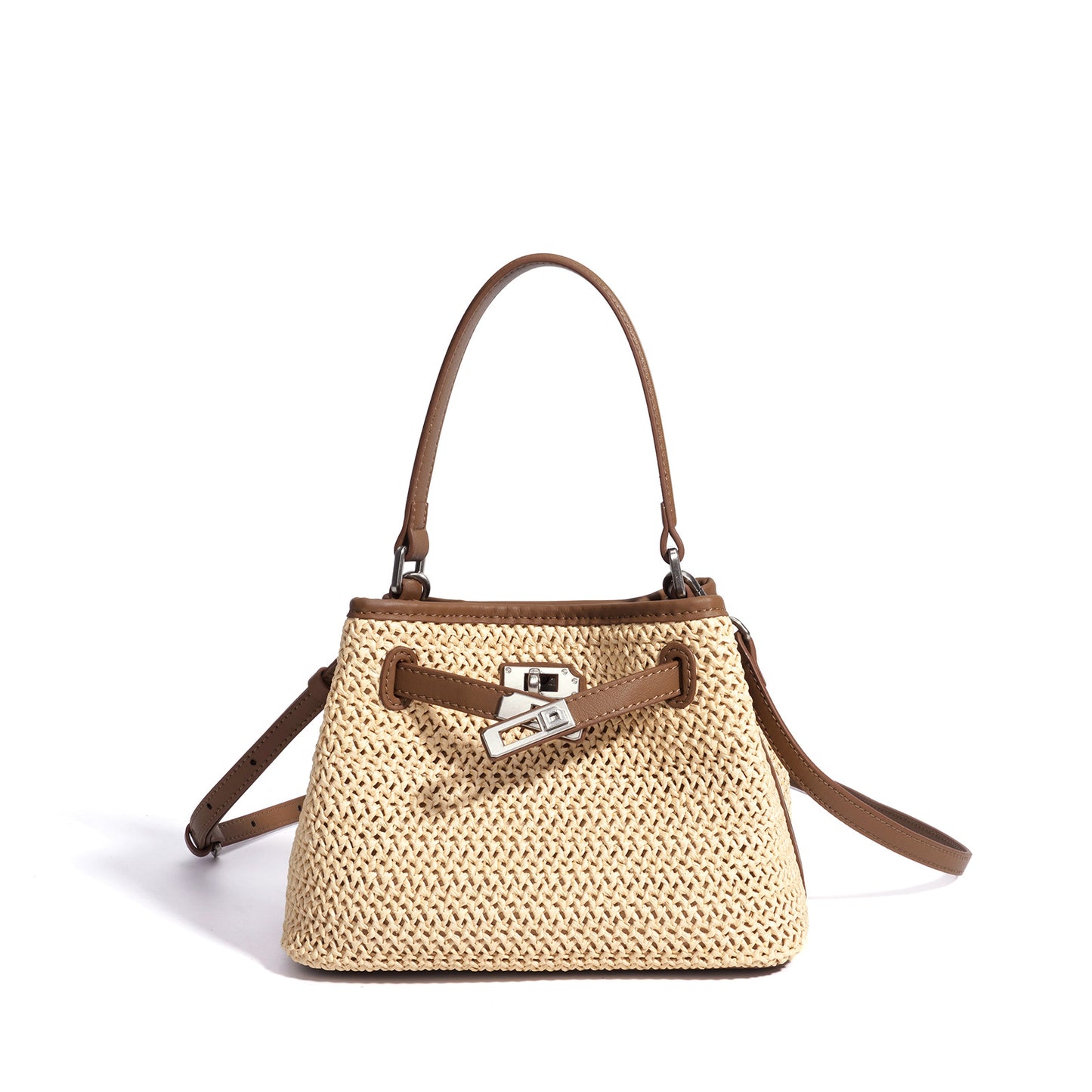 Casual Basket Woven Bucket Bag in Genuine Leather, Korean Style Patchwork Underarm Shoulder Crossbody Purse, Versatile Handbag for Women
