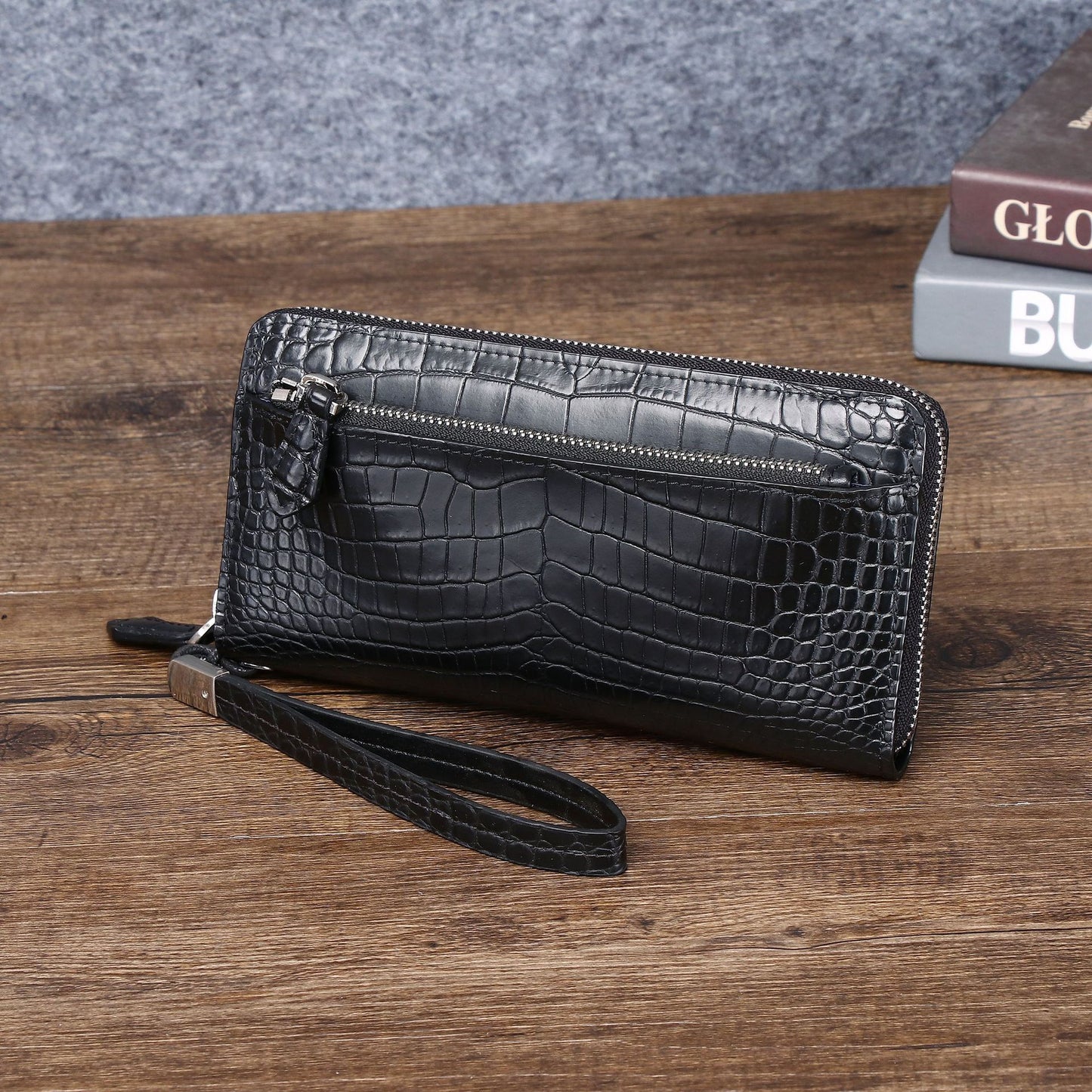 New Arrival Croc-Effect Long Wallet for Men, A Business Handheld Bag with Phone Pouch & Trendy Casual Design